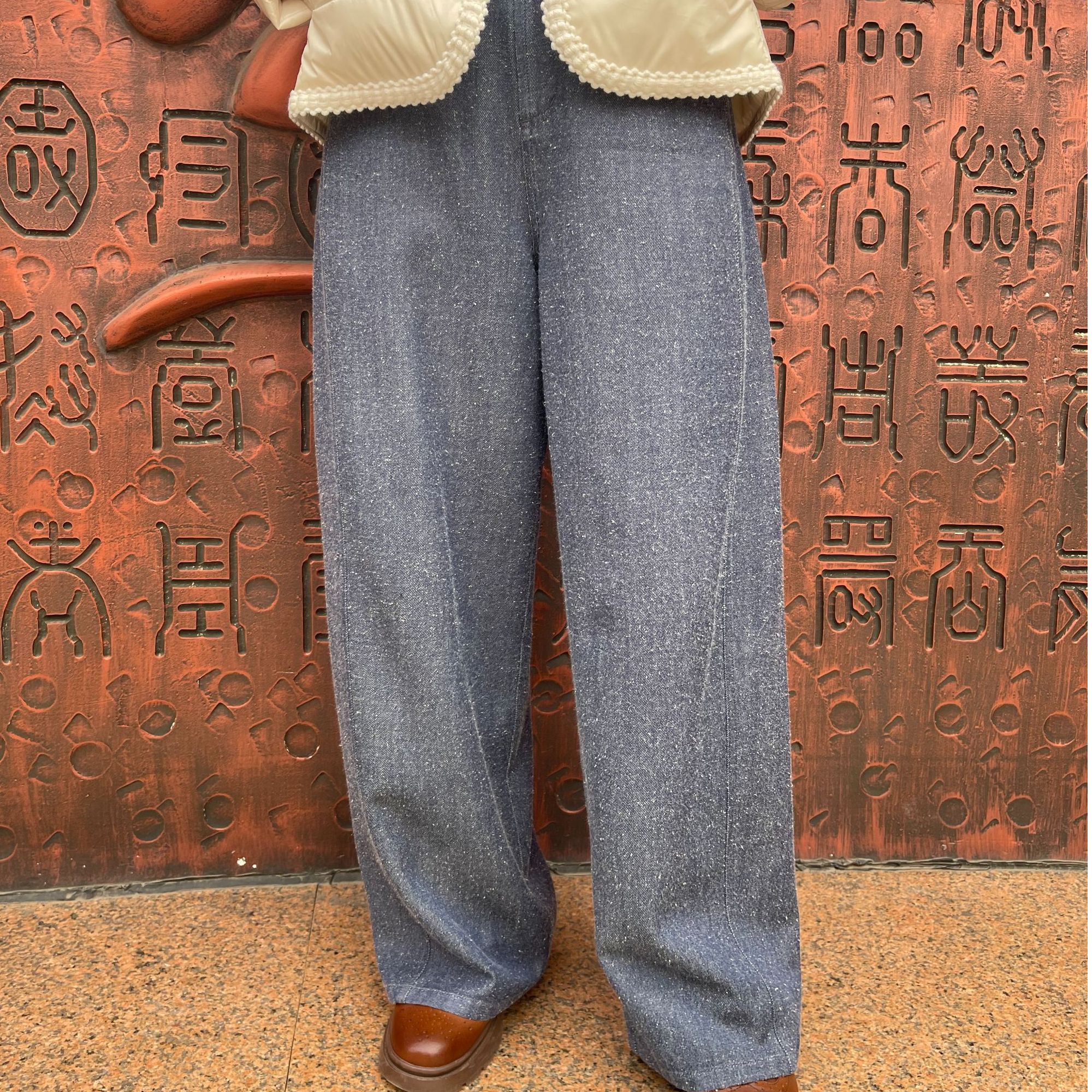 JW【松紧腰牛仔裤】柞蚕丝女士牛仔裤冬季阔腿裤爆款时尚休闲百搭