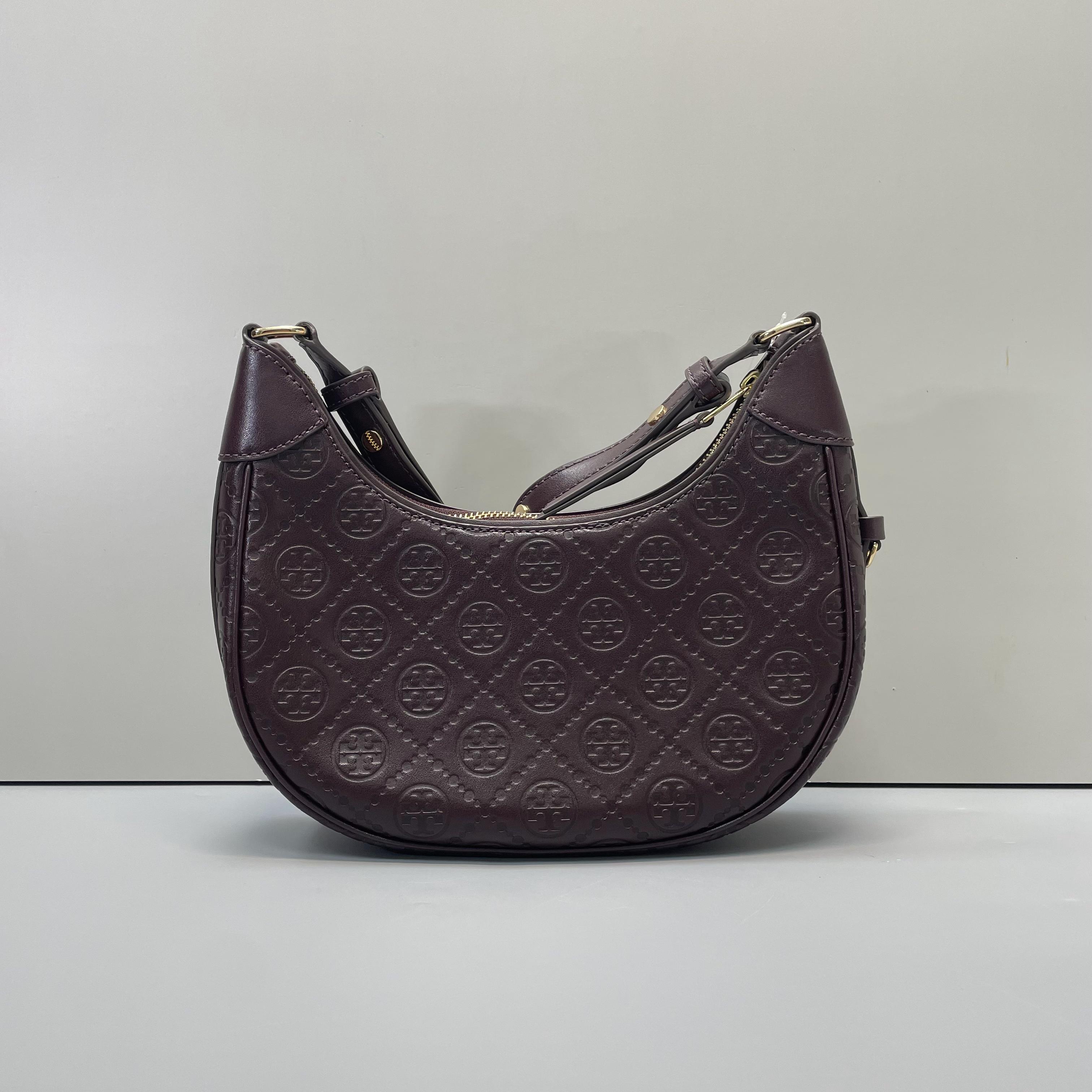 99新 TORY BURCH/汤丽柏琦  小林/T系列深褐色腋下包24*13*7cm