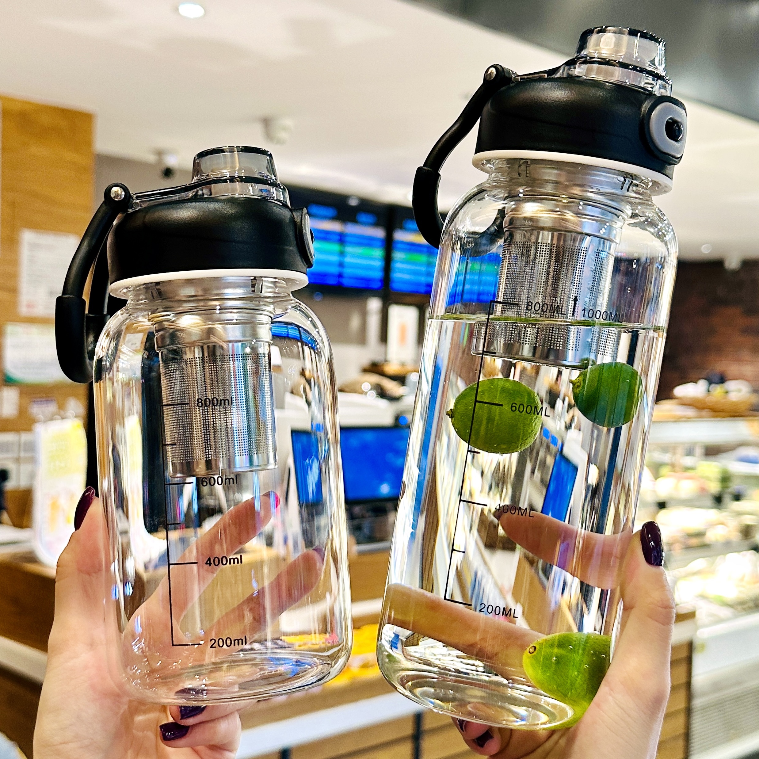 大容量玻璃杯泡茶杯男士女耐高温直饮过滤高硼硅玻璃户外超大水杯