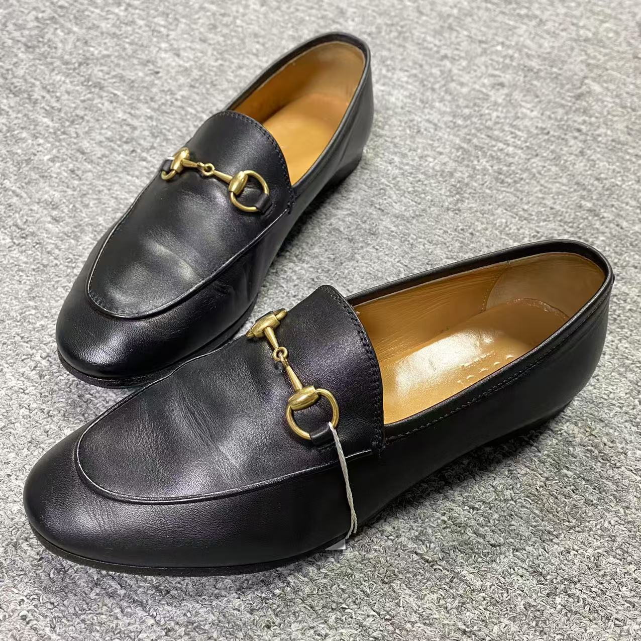 95新 GUCCI/古驰 36码/Seven/ 黑色金标马衔扣复古乐福鞋    1765