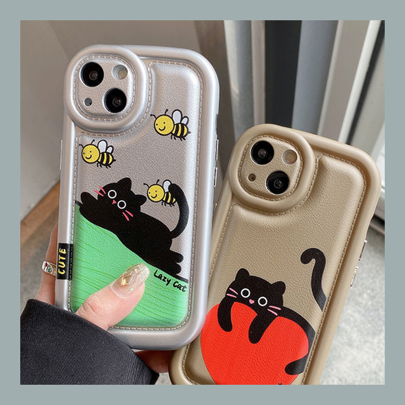 卡通可爱猫咪iPhone15手机壳苹果14promax新款皮质13情侣12防摔女