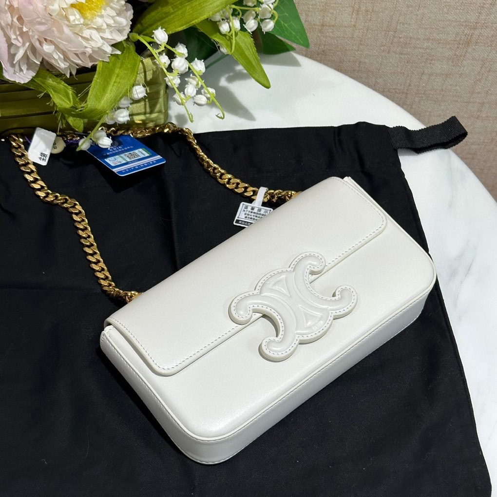 95新 Celine/思琳 货号2417305 白色浮雕凯旋门腋下包 22年