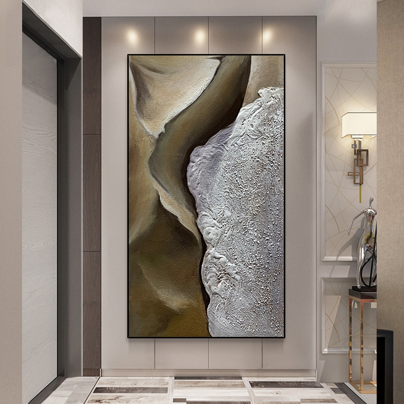手绘油画《潮汐》玄关挂画竖版客厅沙发背景墙装饰画肌理抽象画轻奢
