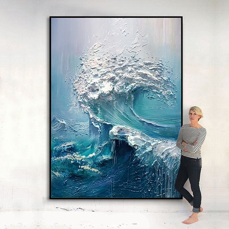 手绘油画《风生水起》立体肌理画客厅沙发背景墙装饰画玄关挂画