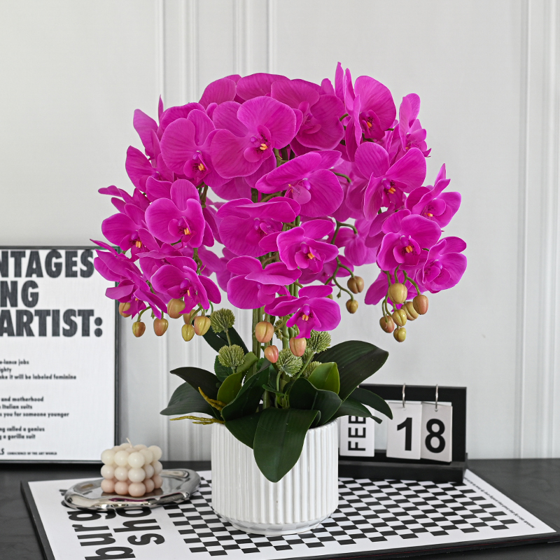 pu手感蝴蝶兰仿真花高端摆花客厅电视柜摆件假花盆栽花艺套装摆设
