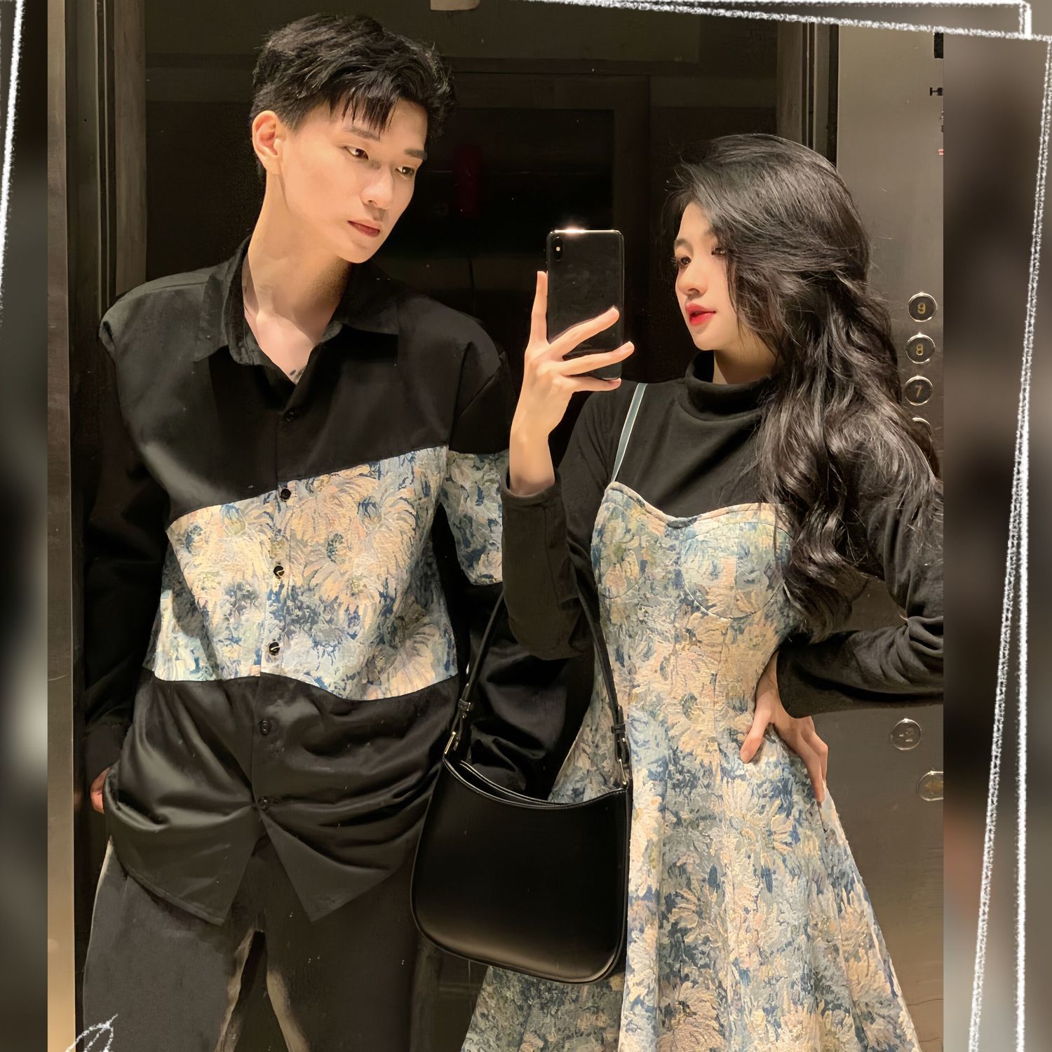 情侣装秋季小众设计感韩版长袖衬衫女两件套法式一衣一裙ins潮牌