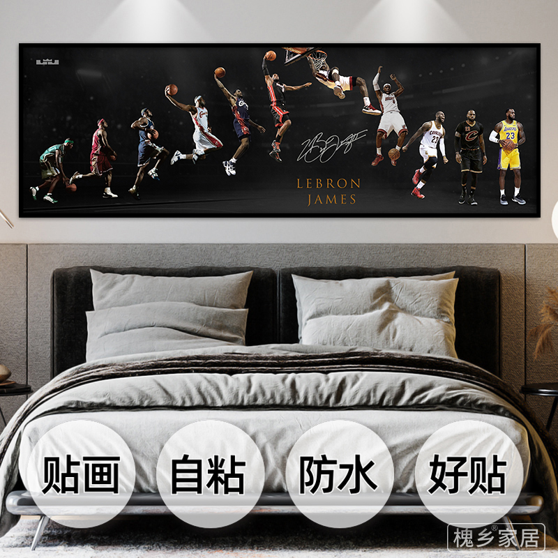 NBA球星卧室床头自粘装饰画詹姆斯科比库里墙贴画沙发背景墙贴画