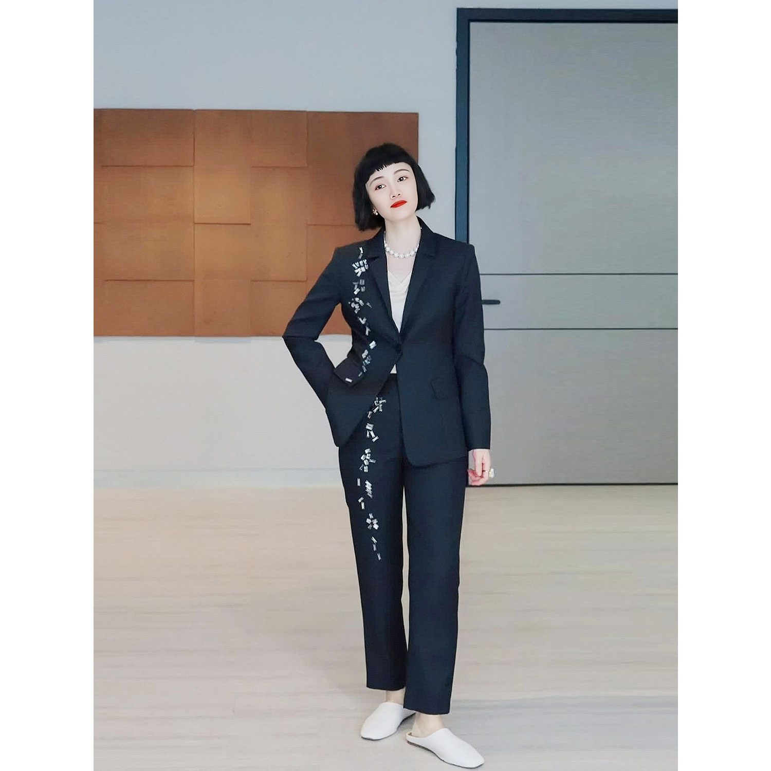 ICEEL高定重工羊毛西装套装修身显瘦优雅西服两件套原创设计女装