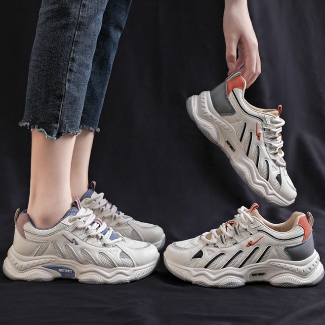 人本老爹鞋4CM厚底2025春季网红休闲老爹鞋女运动小白鞋百搭女鞋