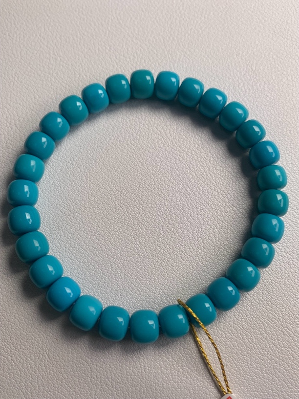 湖北十堰文鹏精品原矿绿松石老型单圈手串高瓷蓝男女款手工无优化