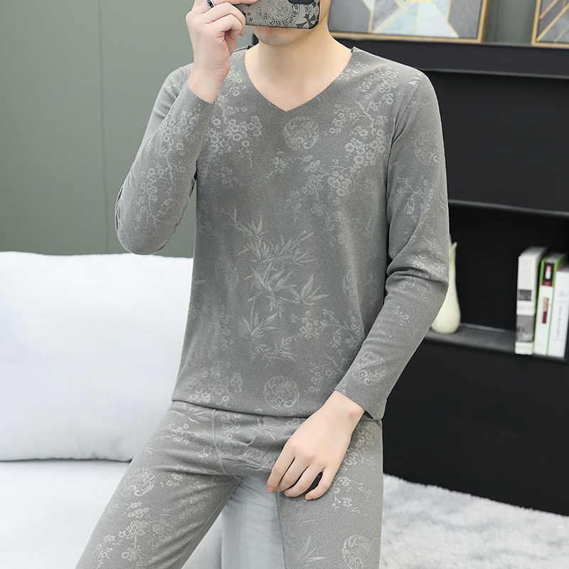 德绒保暖套装男士内衣2025新款无痕V领紧身冬季修身长袖秋衣秋裤