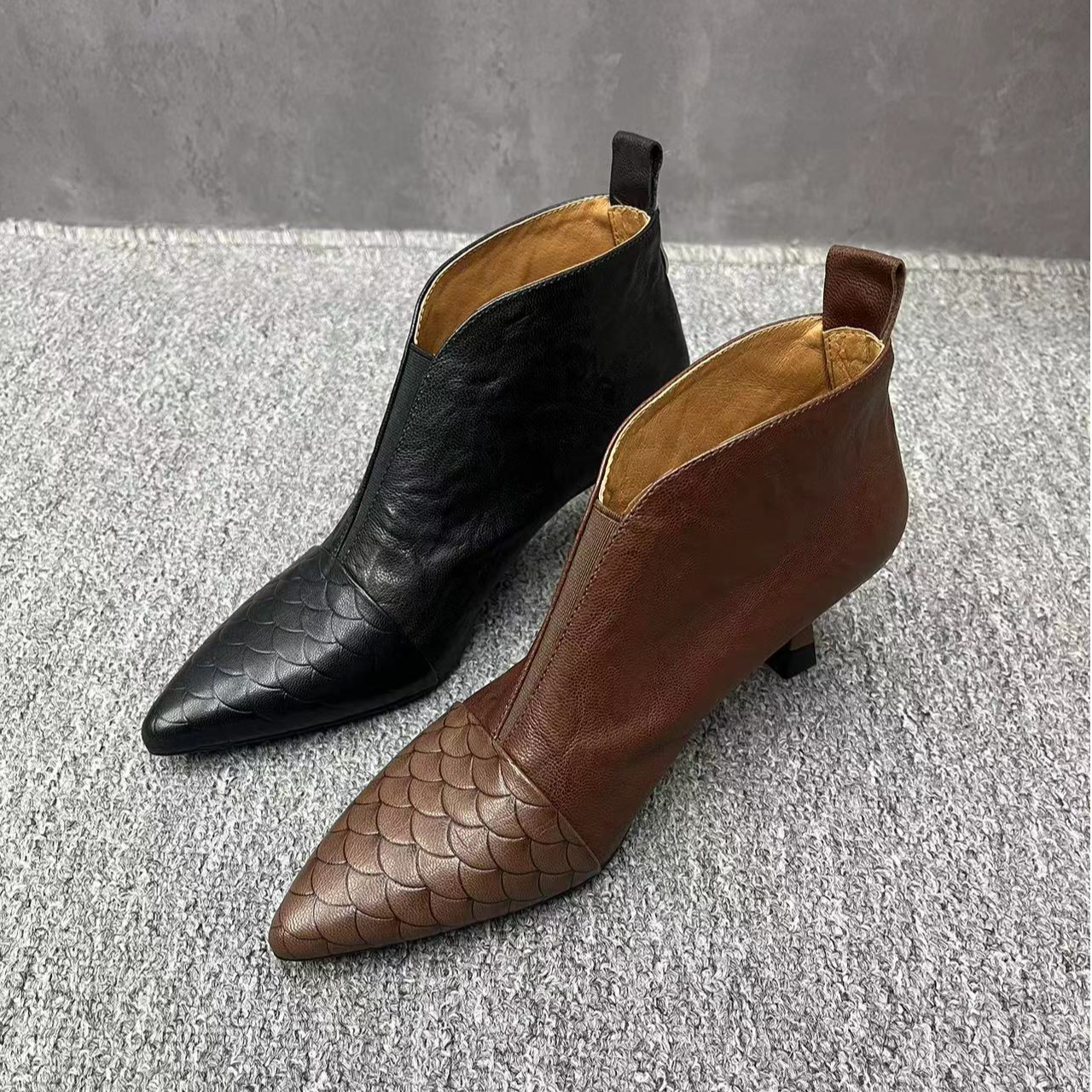 丽尔手工女鞋]5厘米跟高性感细跟时尚女士真皮明星同款百搭鞋子