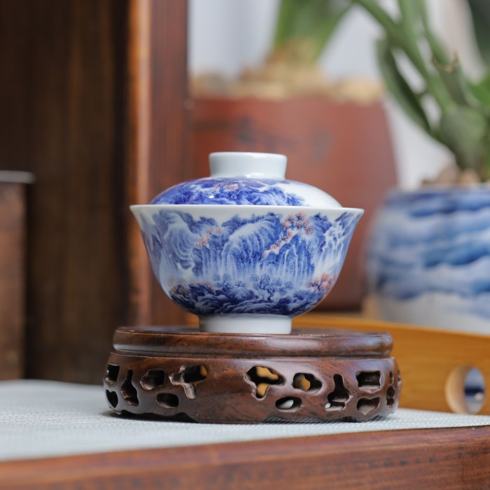 jinglincang/景琳藏景琳藏器松风涌泉图纯手工手绘山水盖碗釉下彩