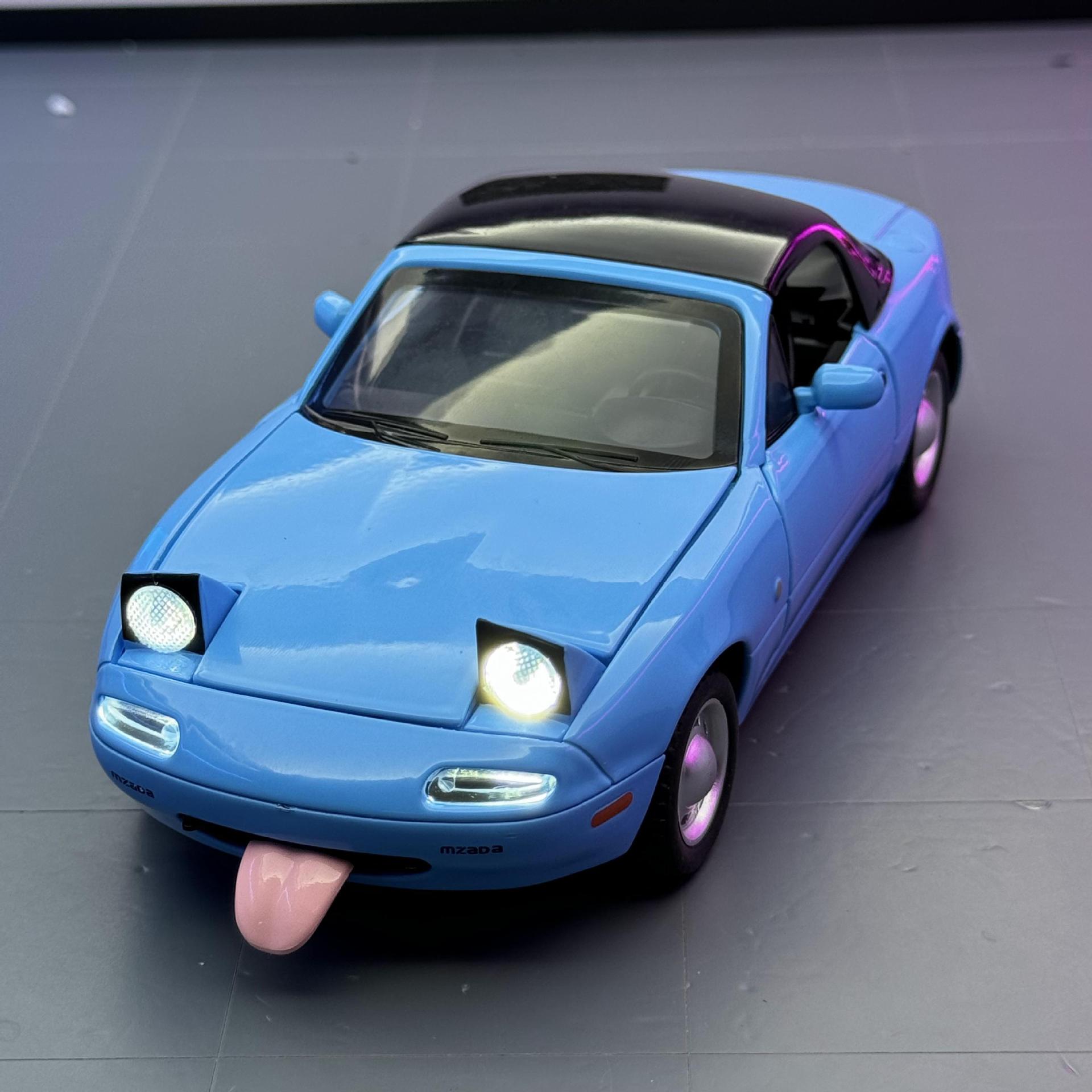 潮玩合金汽车模型1:24马自达MX-5 灯光音效回力开门男孩玩具跑车