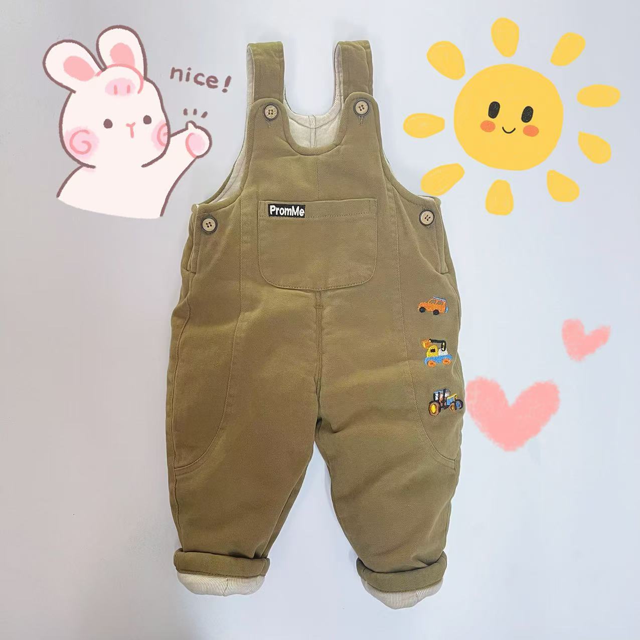 冬季加厚石墨棉小汽车儿童女童韩版小童背带裤婴儿加厚可开档宝宝