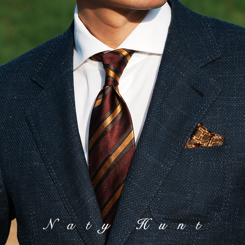 Natyhunt桑蚕丝手工卷边三折领带意式那不勒斯休闲时尚羊毛衬领带