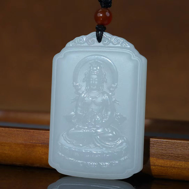天然新疆和田玉精品白玉正装观音山水吊坠玉石挂件送朋友高档礼品