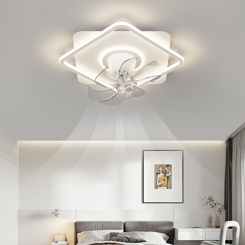 方形风扇灯斜方摇头智能语音卧室房间护眼静音吊扇灯吸顶灯
