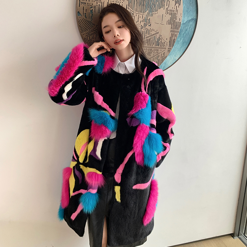 【1345】进口天鹅绒水貂皮草外套女过膝长款貂皮大衣时尚气质冬款