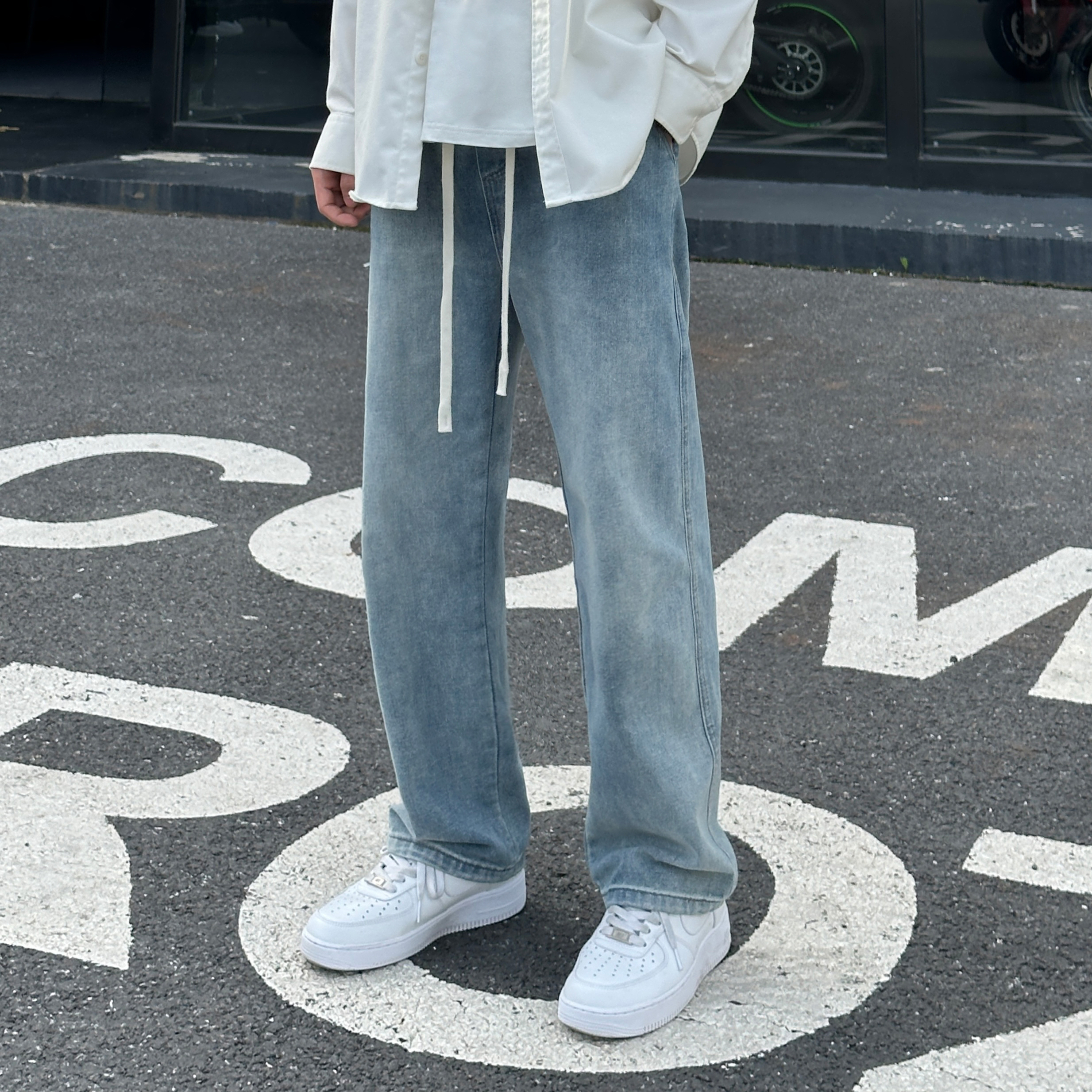 朔上潮流美式牛仔裤男款水洗百搭高街寬松垂感休閑港風高级感裤子