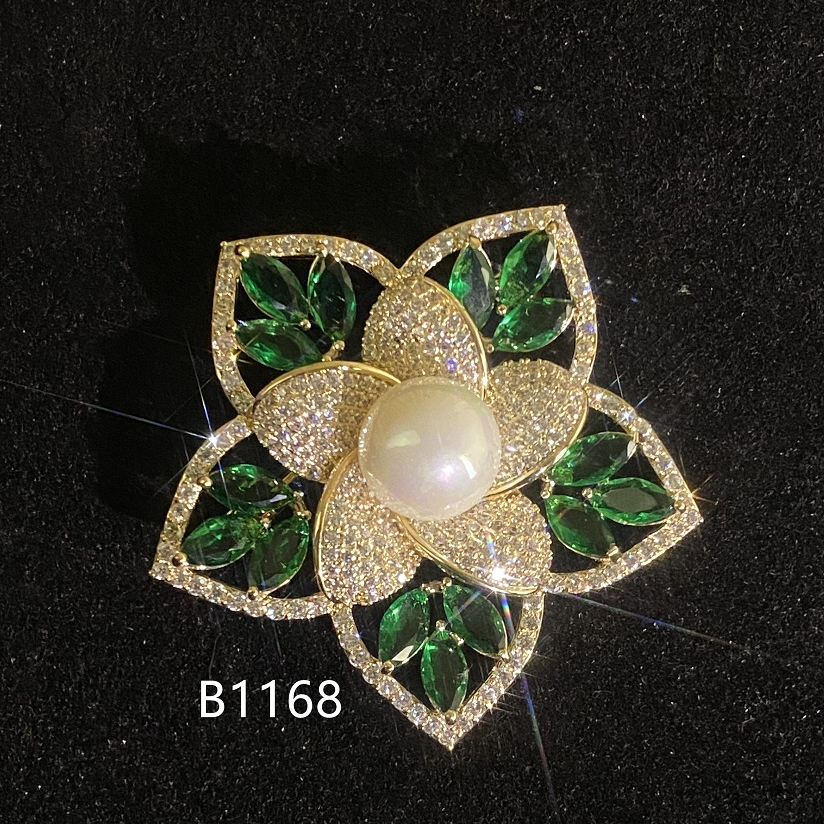 铜合金合成锆石胸针 绿色百搭胸花饰品优雅水晶花胸针送女生妈妈