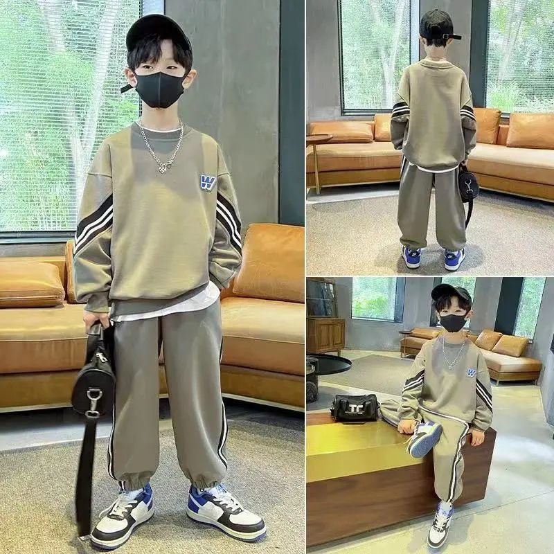 童装男童套装新款春秋洋帅气儿童棉长裤男孩中大童运动休闲两件套