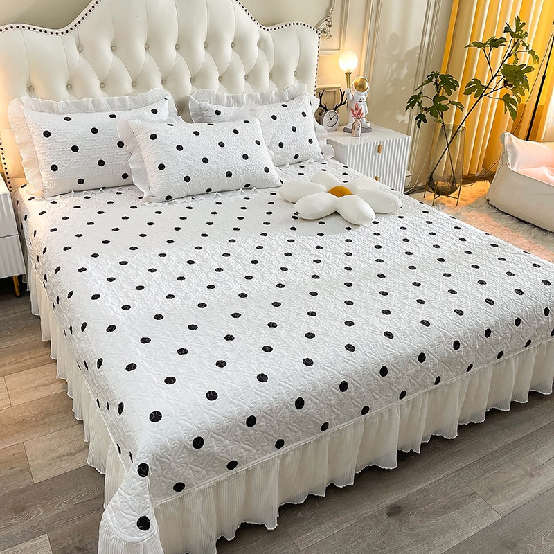 仙女款花边韩版双面韩式纯棉床盖床单夹棉绗缝防滑床网红加厚