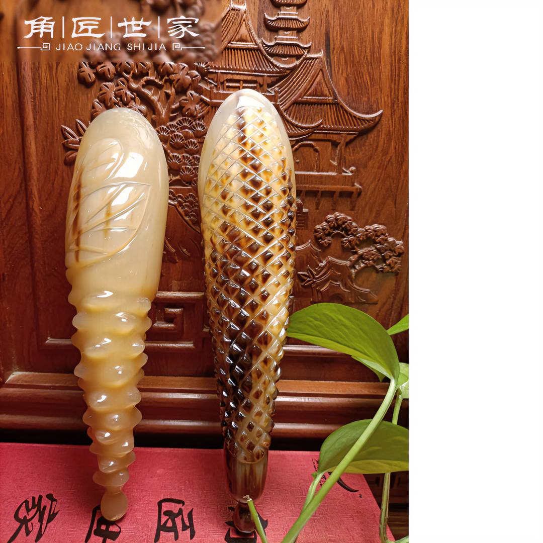 【镇店之宝】精品纯手工雕花大号20-24CM刮桶牛角便携防静电刮桶