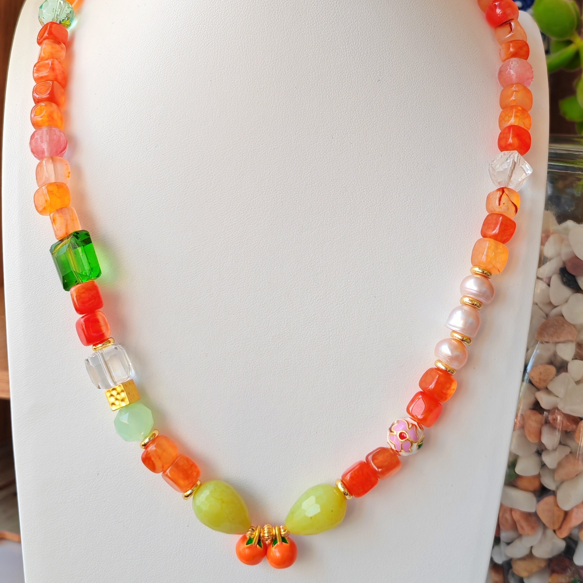 铜合金石英石项链 多宝复古原创设计项链