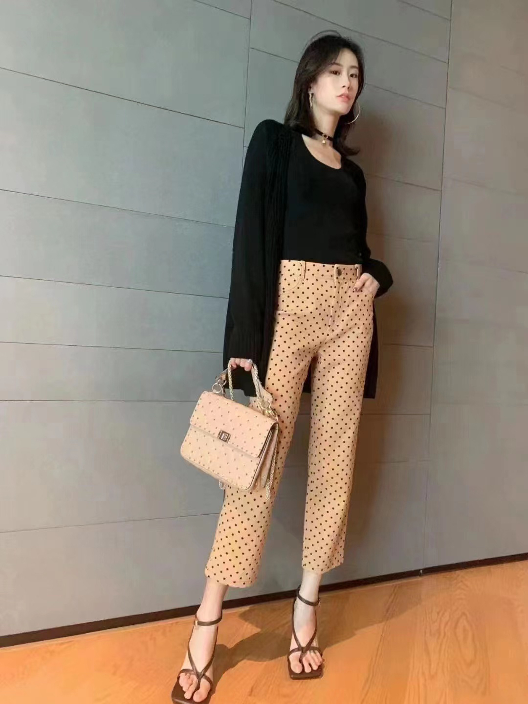 No退换 5100154复古圆点高腰牛仔裤