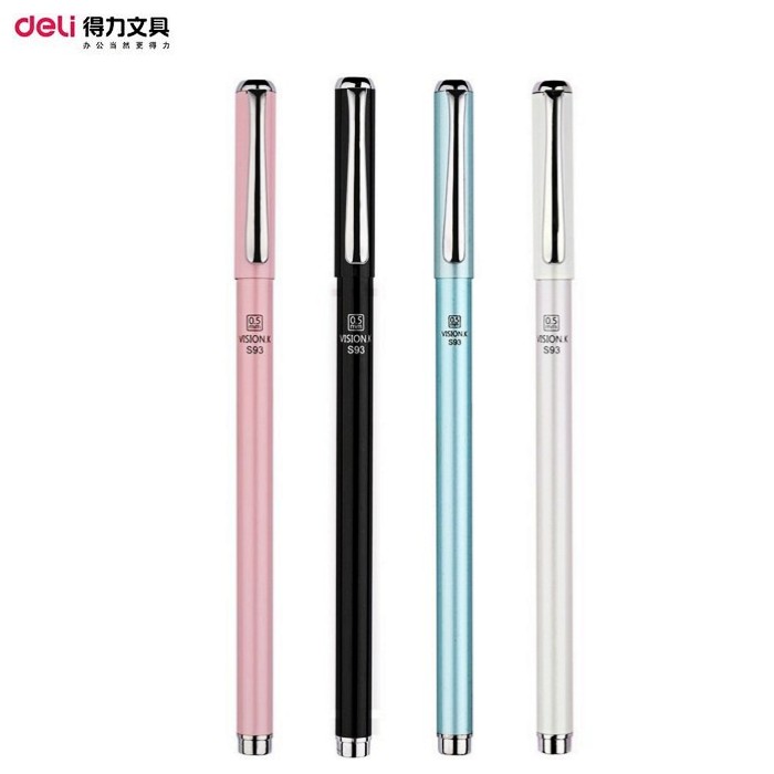 得力S93简约金属中性笔学生文具子弹头0.5水笔签字笔黑笔包邮