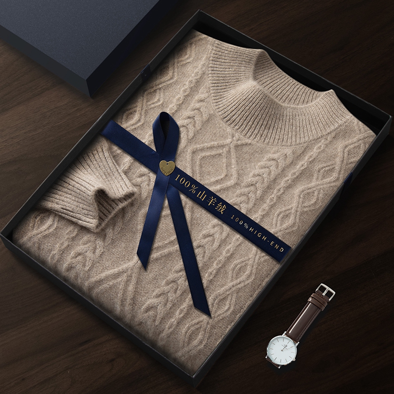 新款男士秋冬商务半高领加厚100%纯山羊绒衫宽松套头休闲毛衣MY32