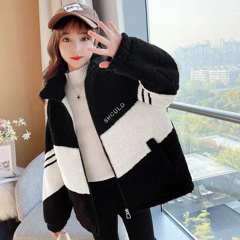 女童冬装毛毛衣外套2023新款洋气儿童羊羔毛加厚中大童冬季外穿潮