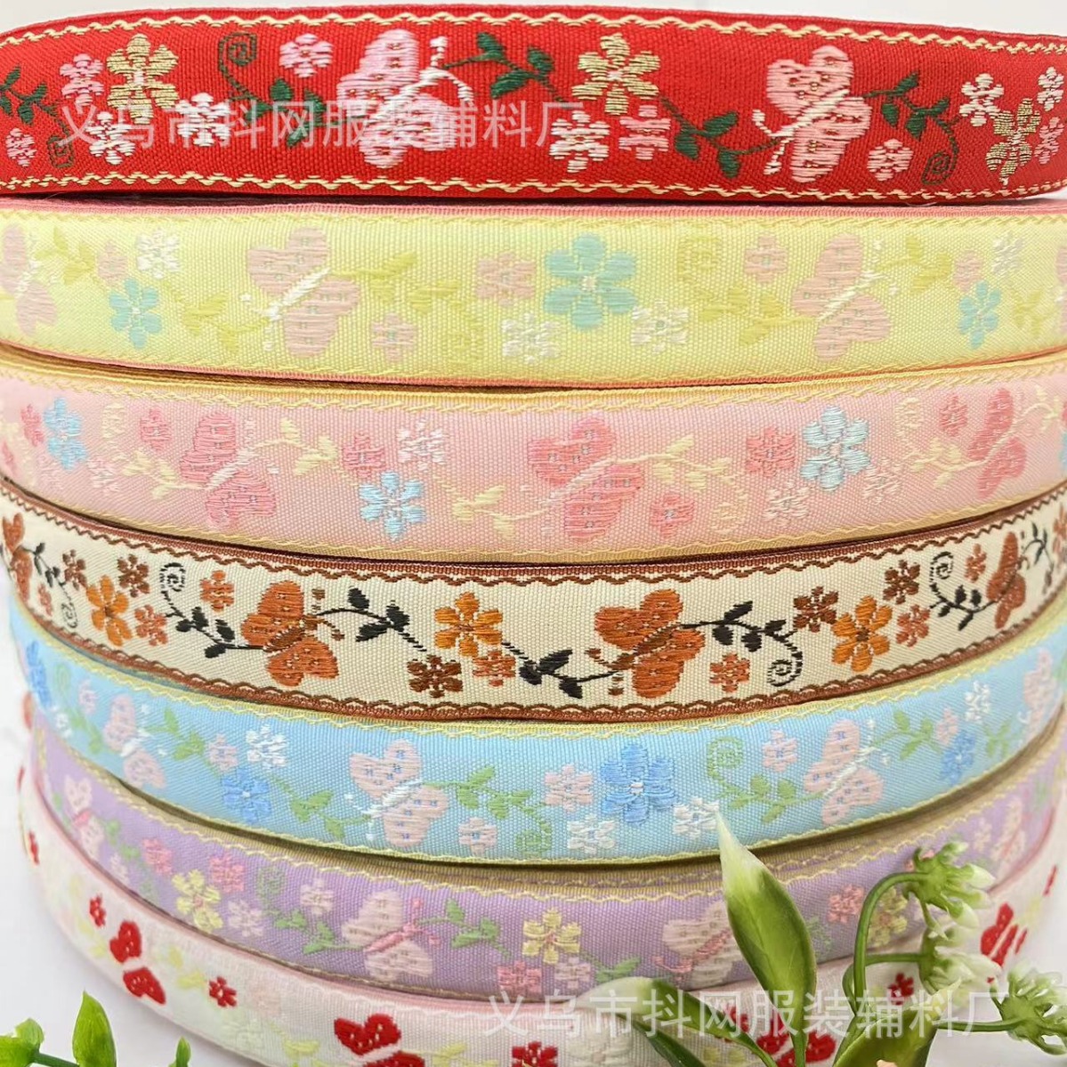 2.0厘米蝴蝶民族风刺绣提花带DIY结织带发饰发夹鞋花箱包帽服饰