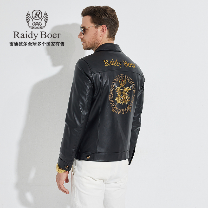 【绵羊皮革】雷迪波尔秋冬男士真皮刺绣双头鹰翻领皮衣男款2015-70