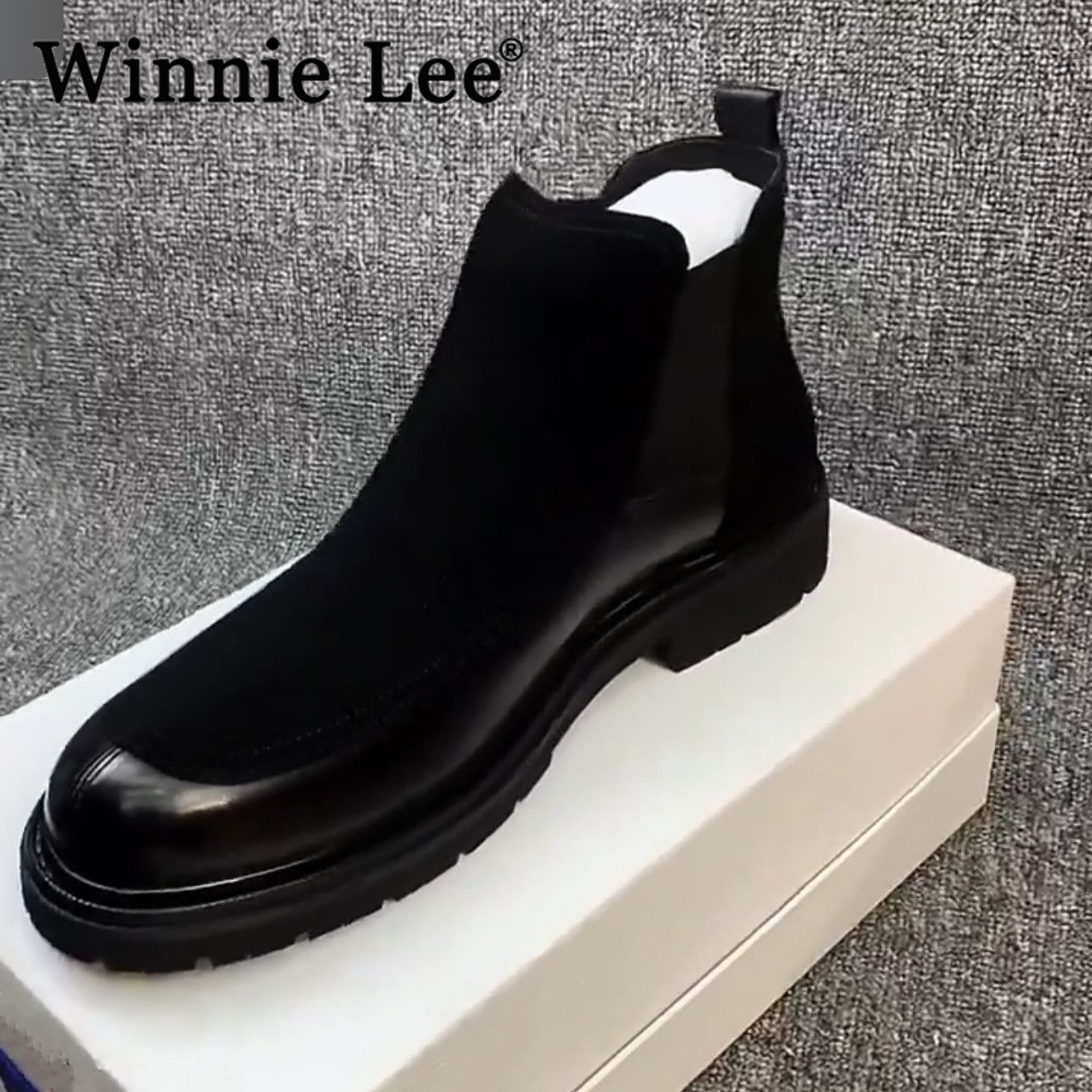 Winnie Lee男高帮男士黑色鞋时尚轻便百搭韩版英伦风休闲皮鞋男鞋