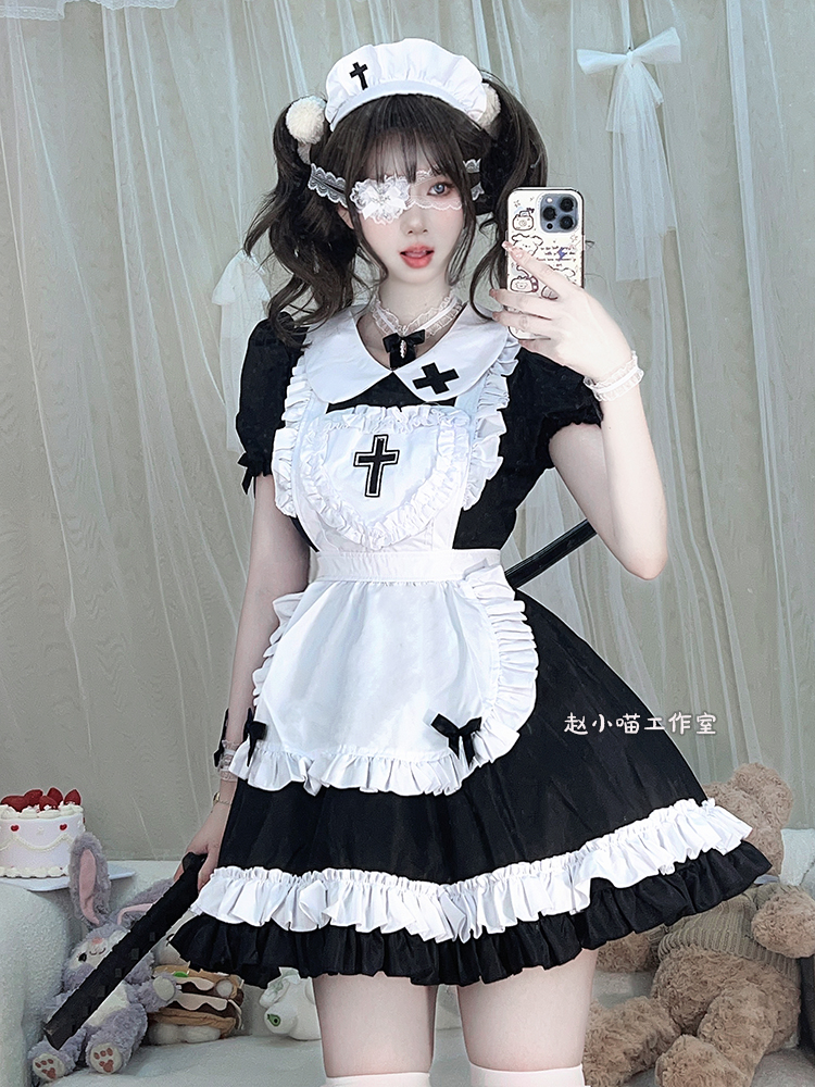 赵小喵黑白十字姬战斗女仆COS可爱女仆装jk连衣裙Lolita爆款首发