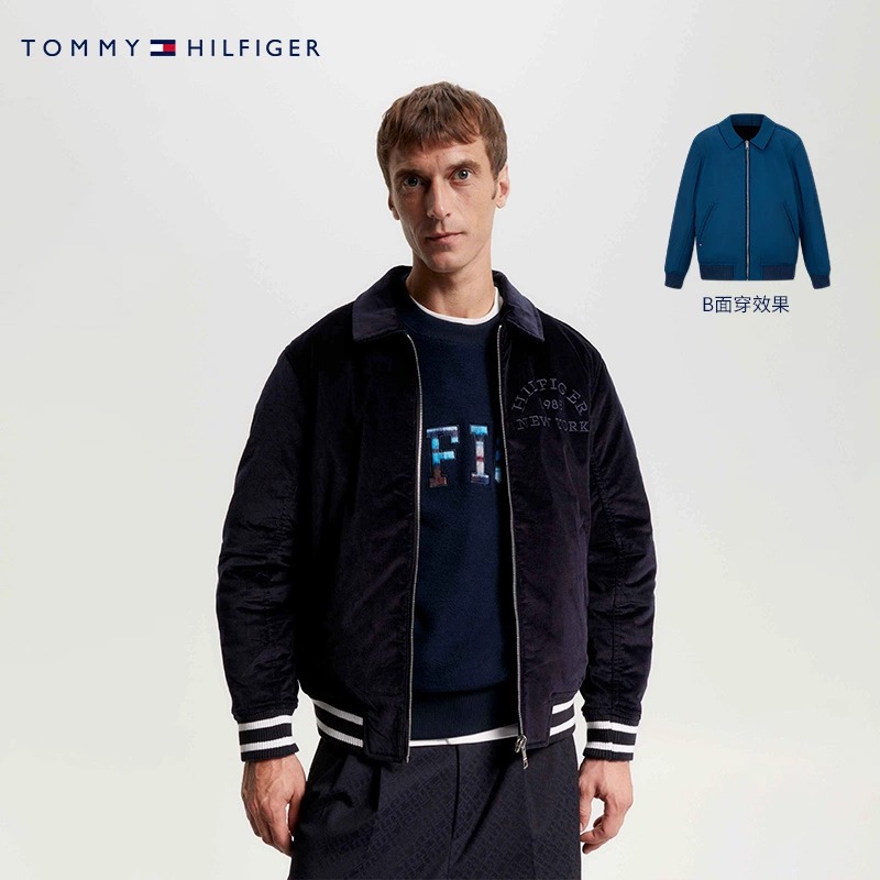 Tommy秋冬男装复古双面穿灯芯绒拉链翻领保暖行政棉服夹克32792