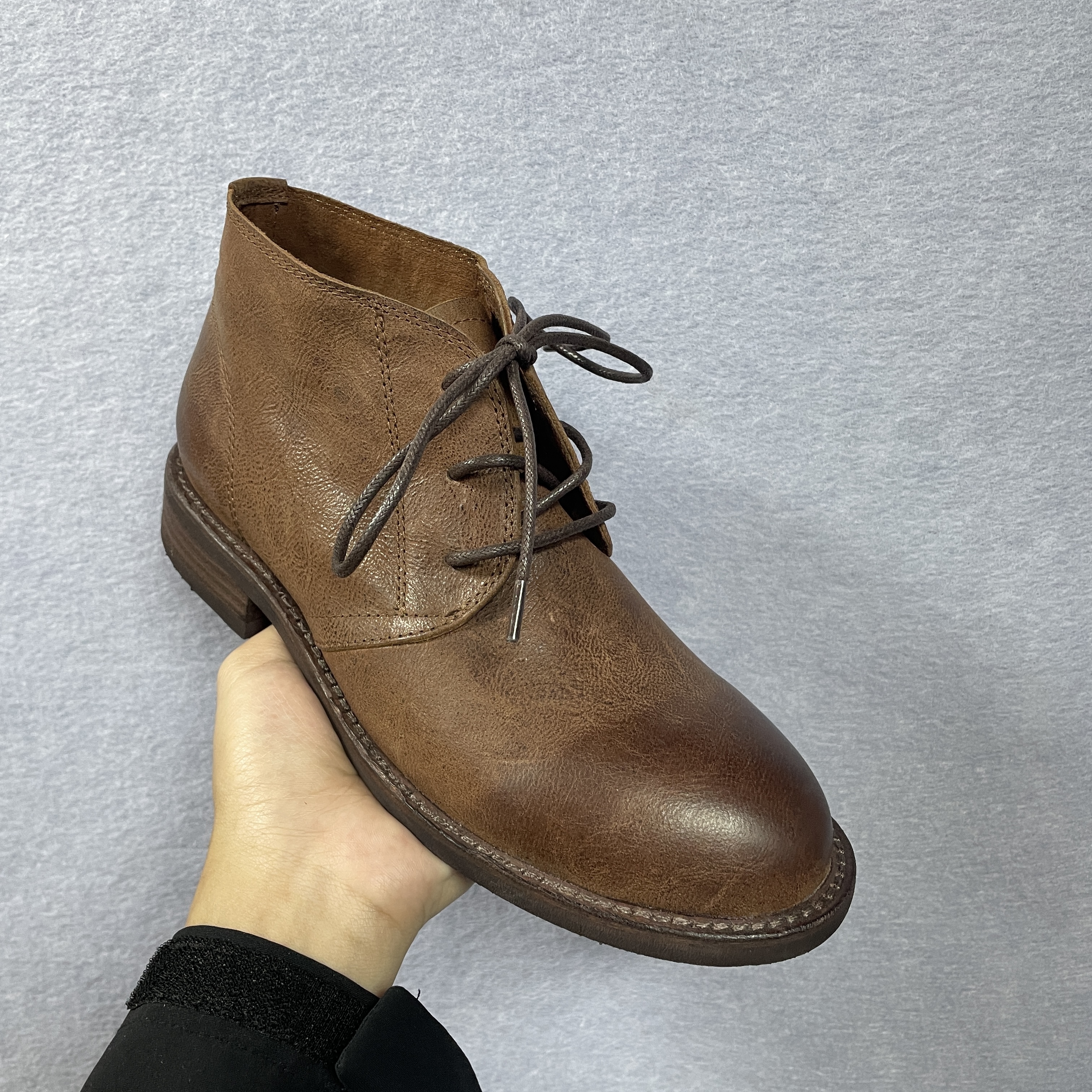 2024新款复古休闲水洗牛皮英伦风短靴女圆头平底系带耐心109-1