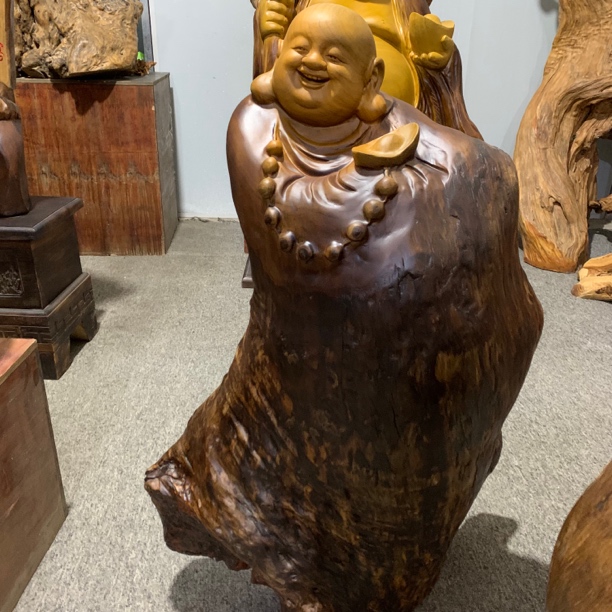 香樟木全实木《弥勒佛》手工雕刻精品人物摆件