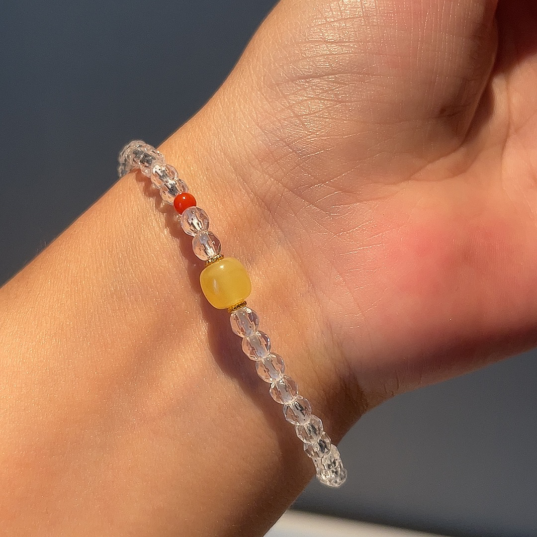 原创设计多切面白水晶单圈手串