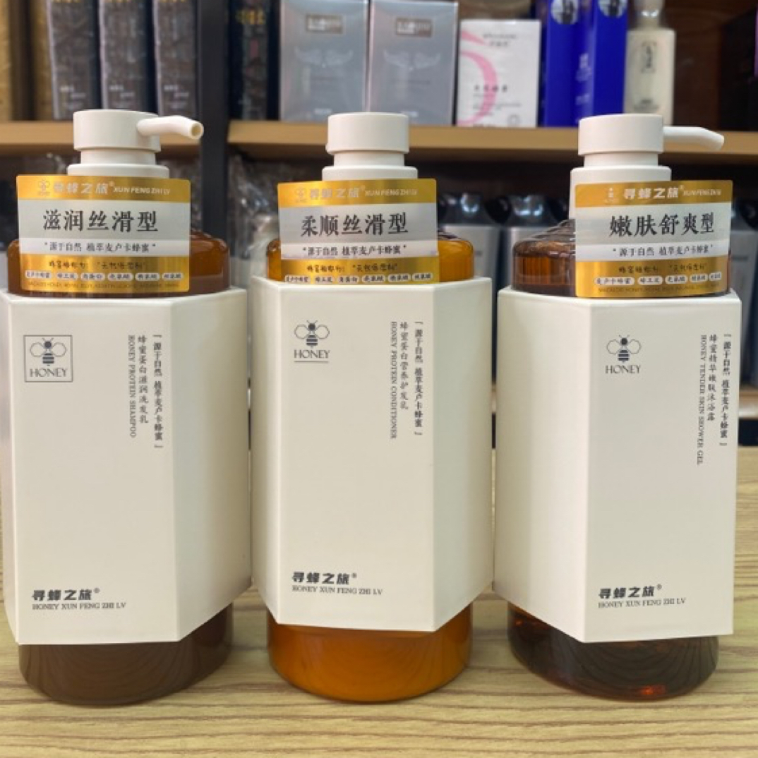 寻蜂之旅蜂蜜蛋白洗发乳护发素蜂蜜嫩肤沐浴露洗护沐三件套738ml