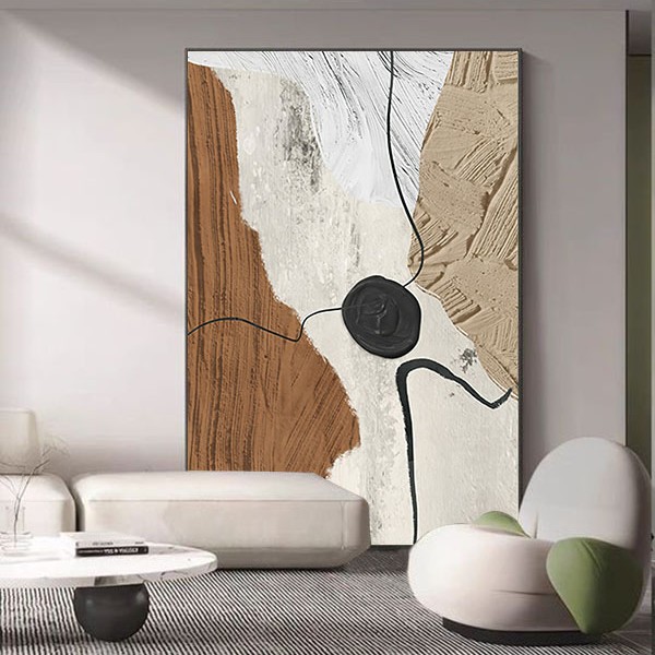 现代抽象艺术侘寂风客厅沙发背景玄关头挂画高清微喷新款高级感