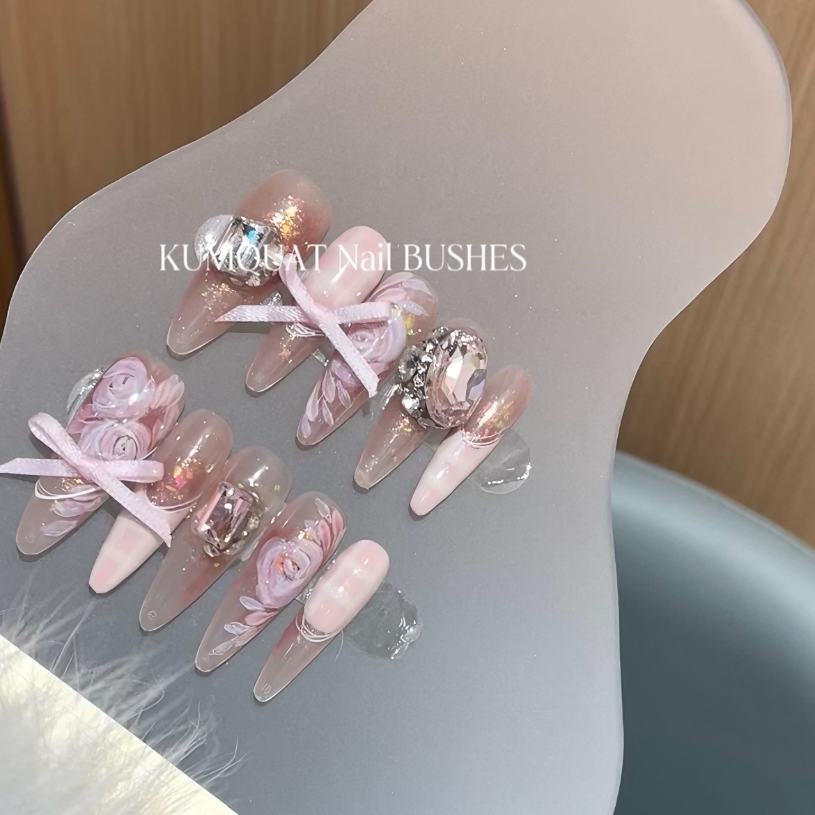-Nail「蔷薇公主」｜加长尖圆33mm ｜纯手工定制穿戴甲可拆卸 夏季