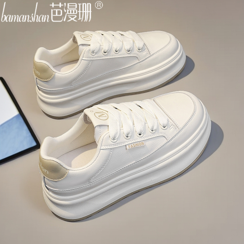芭漫珊秋季厚底小白鞋女2024新款运动休闲鞋韩版时尚百搭透气板鞋