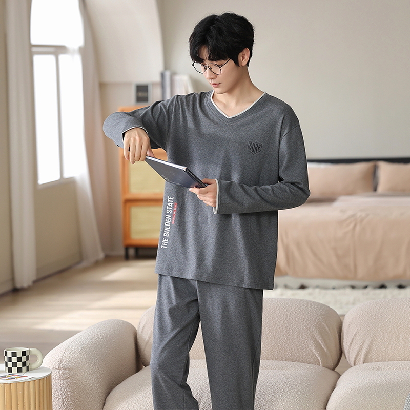 睡衣男长袖纯棉春秋款男士青少年男生全棉式夏天秋冬季家居服套装