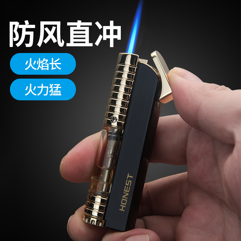 个性打火机超薄创意气体充气防风男士小巧时尚可视合金按压点火