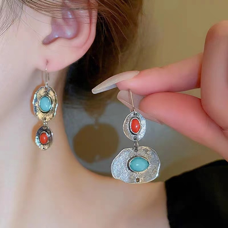 复古做旧不对称耳钩耳环民族风小众时尚几何耳环气质高级感耳饰女