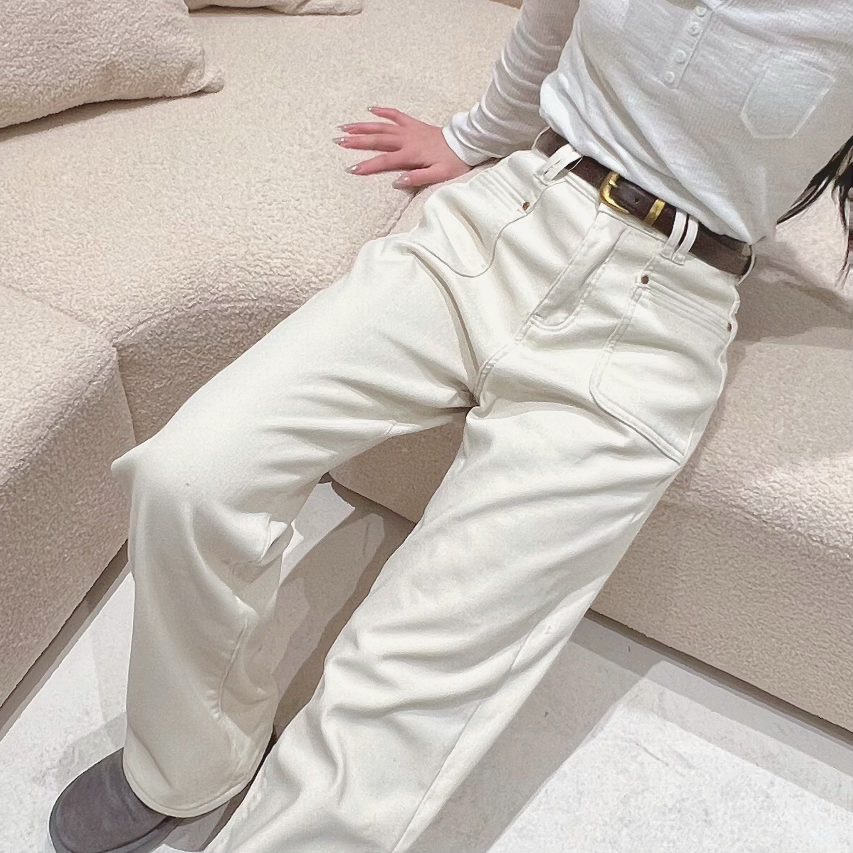 【coco服饰】24年新款高腰直筒阔腿宽松休闲加绒牛仔裤