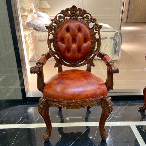 E09欧式金凯莎实木镂空雕刻蟹木楝餐椅扶手椅休闲椅